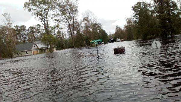 A flooded crossroad in the Cross Creek community