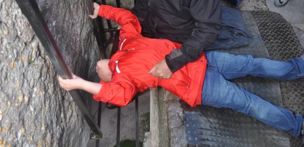 Seeking the gift of eloquence, Nolan kisses the Blarney Stone.