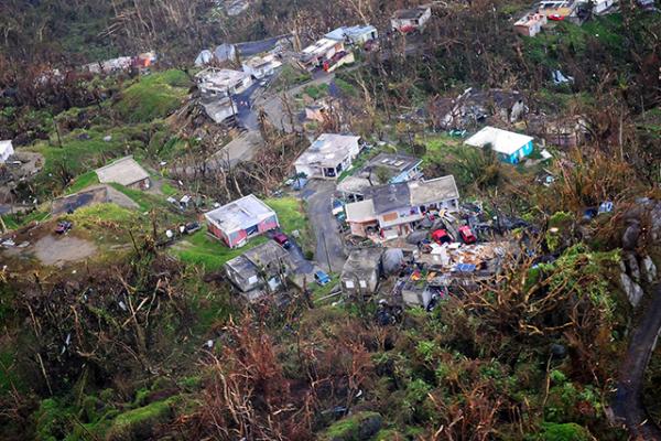 An aerial view of the hurricanes damage