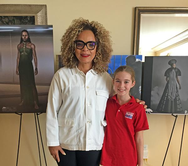 Alula with Black Panther costume designer Ruth E. Carter at the recent press event for the movie in Los Angeles