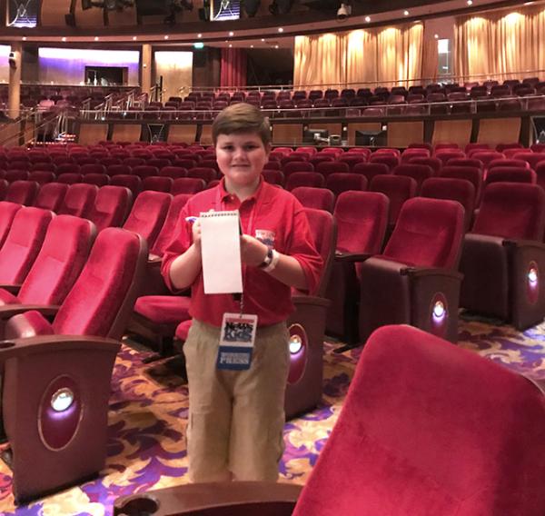 Nolan tours the 1,380-seat Amber Theater on Royal Caribbean's Allure of the Seas. Nolan tours the 1,380-seat Amber Theater on Royal Caribbean's Allure of the Seas.