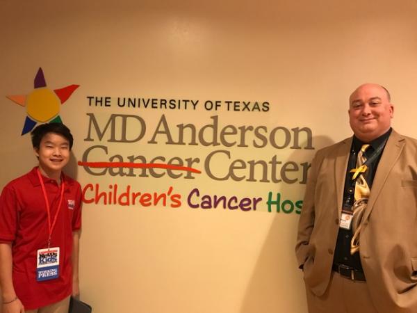 Benjamin with Kevin Long, director of pediatric operations at the children’s hospital at MD Anderson Cancer Center in Houston, Texas 