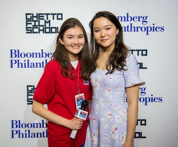 Charlotte with student playwright Elsa Chung at a script reading hosted by Bloomberg Philanthropies in New York City