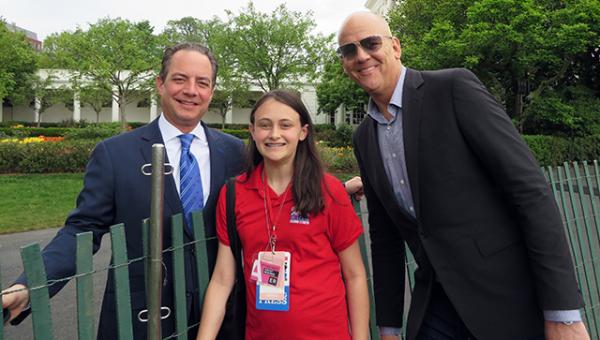 ￼ Courtney with White House Chief of Staff Reince Priebus (left) and political reporter John Heilmann