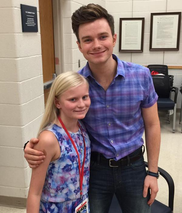 Evelyn with Chris Colfer at Bexley High School in Columbus, Ohio