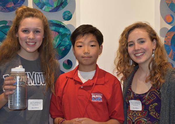 Stone with Acton-Boxborough high school students Anna Rychlik and Chantal Raguin 