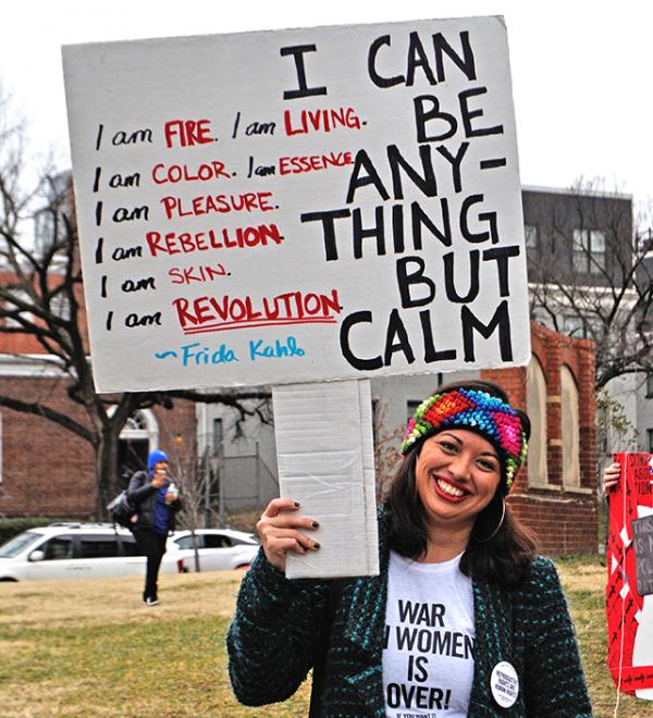 A demonstrator at the Women's March in Washington, D.C.