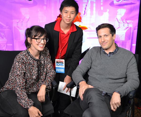 Jeremy with Storks actors Andy Samberg and Katie Crown