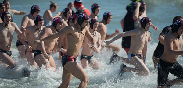 The water polo team from Niles West High School in Skokie, IL, took the Polar Plunge together.