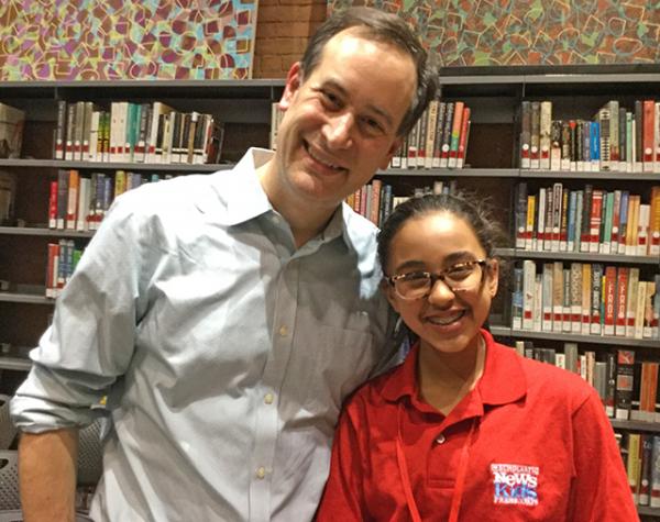 Sunaya with author David Levithan, a co-founder of the NYC Teen Author Festival