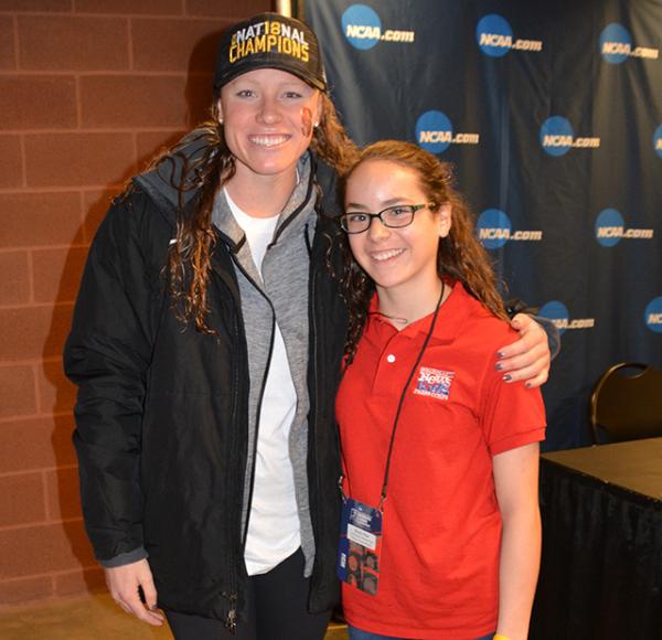 Sadie with Stanford's Ella Eastin, the NCAA Swimmer of the Year. 