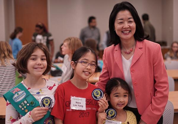 Esther Lim with girl scouts