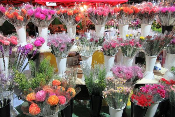 A flower stall in Hong Kong. During Lunar New Year celebrations, many people fill their homes with fresh flowers.