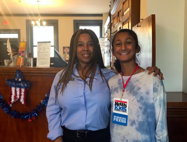 Hana with Cindy Heyward, postmaster of the Franklin Post Office in Philadelphia, Pennsylvania. Photo courtesy of the author.