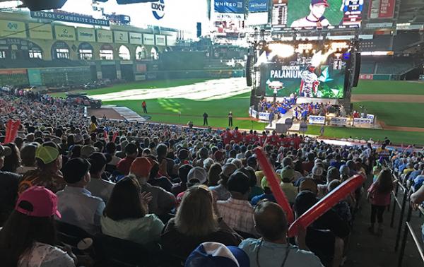 Fans cheer on the anglers in the Minute Maid Park.