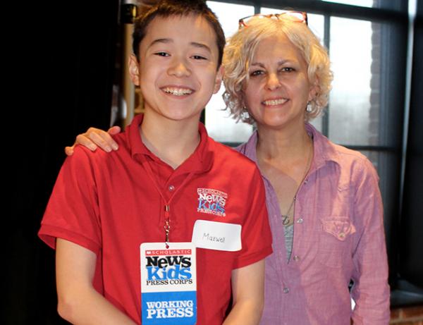 Maxwell with author Kate DiCamillo at An Unlikely Story in Plainville, Massachusetts