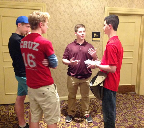 Michael McIntyre (age 16), Sam Hiller (age 16) and Casey Krieger (age 16) talk to Erik about why they are supporting Cruz. “He really cares.”