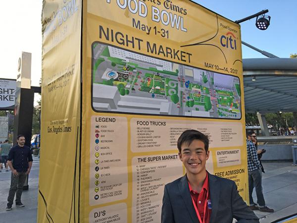 Kid Reporter Ben Jorgensen at the LA Food Bowl Night Market on May 13, 2017