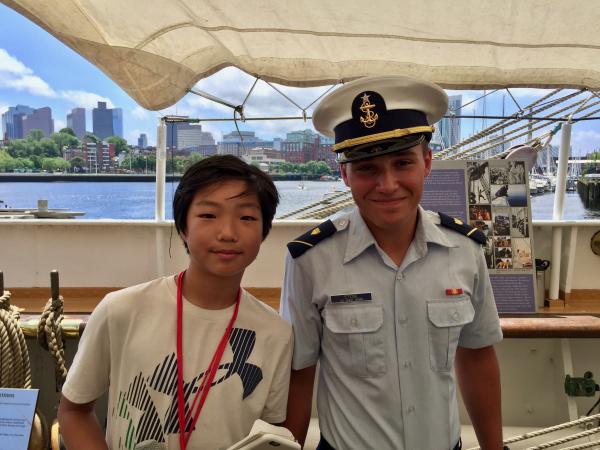 Stone with Zach Harrington, a volunteer crew member for a ship called Spirit of South Carolina