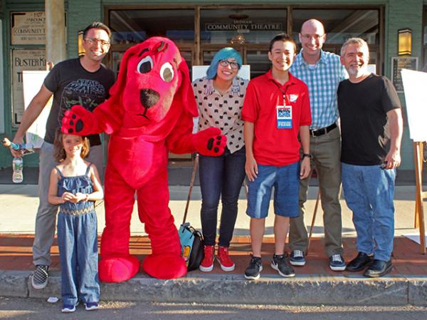 Max and children's authors and illustrators: (left to right) Jarrett Krosoczka and his daughter, Gale Galligan, Troy Cummings, and Peter H. Reynolds