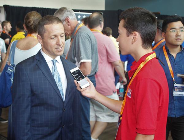 Max and Ken Rosenthal at media day before the All-Star Game