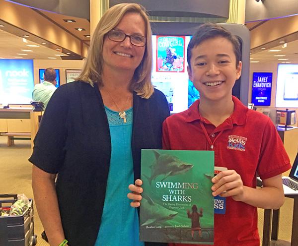 Max with children’s book author Heather Lang at Barnes & Noble in Framingham, Massachusetts, photo courtesy of the author