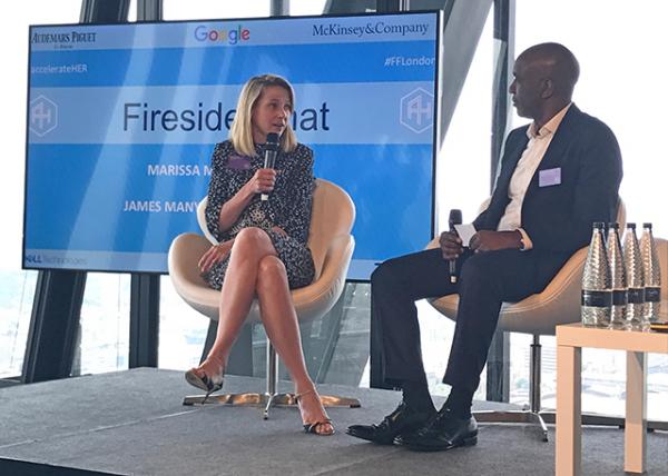 Marissa Mayer, Former CEO of Yahoo!, speaking at a fireside chat.
