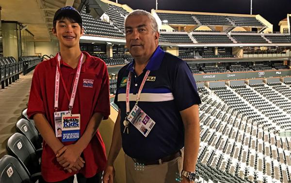 Ben with Assistant Media Relations Director Fred Sidhu, taken on Stadium Court 1, at the BNP Tennis Tournament in Indian Wells, CA