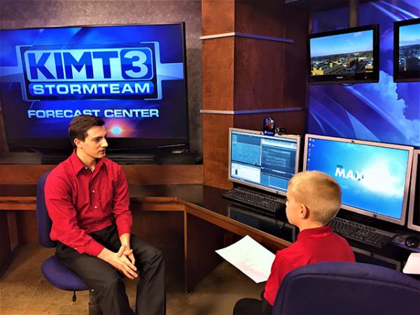Kid Reporter Brandon posing with Meteorologist Brandon Libby of KIMT Channel 3 from Mason City, IA