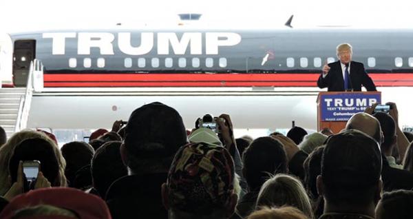 Donald Trump speaks at Port Columbus International Airport in Columbus, Ohio, on Super Tuesday.