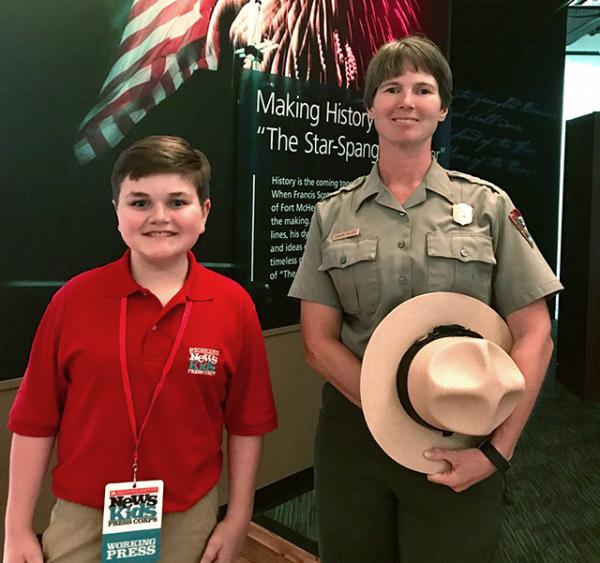 Nolan at Fort McHenry with National Park Service Ranger Shannon McLucas