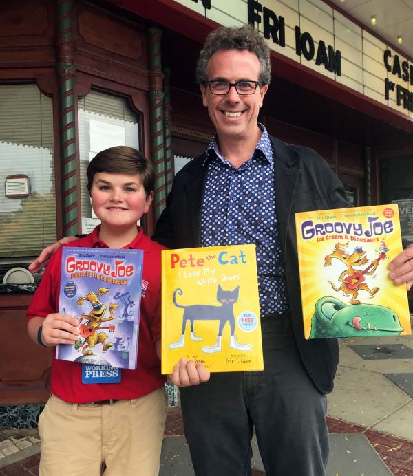 Nolan and Eric Litwin outside the Palace Theatre in Canton, Ohio