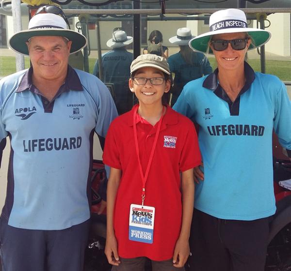 Helen with lifeguards Darren Toomey and Melissa Thurlow