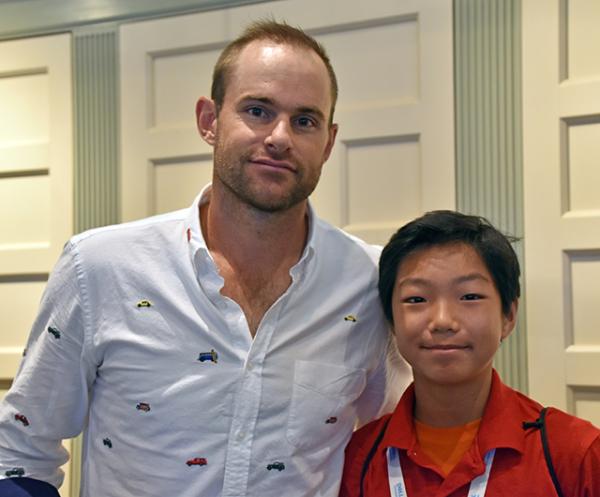 Stone with retired tennis great Andy Roddick at the Hall of Fame induction in Newport, Rhode Island, photo courtesy of the author 