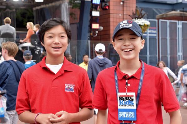 Maxwell (right) with fellow Kid Reporter Stone Shen at the U.S. Open tennis tournament in New York City