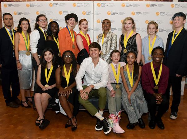Actor Ansel Elgort (Baby Driver, The Fault in Our Stars) poses with Gold Medal Portfolio recipients backstage at the 2018 Scholastic Art & Writing Awards National Ceremony at Carnegie Hall in New York City.
