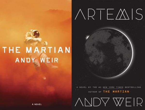 Covers of The Martian and Artemis by bestselling sci-fi author Andy Weir