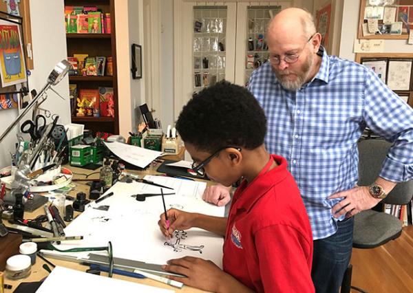 Titus with Jim Benton in his studio