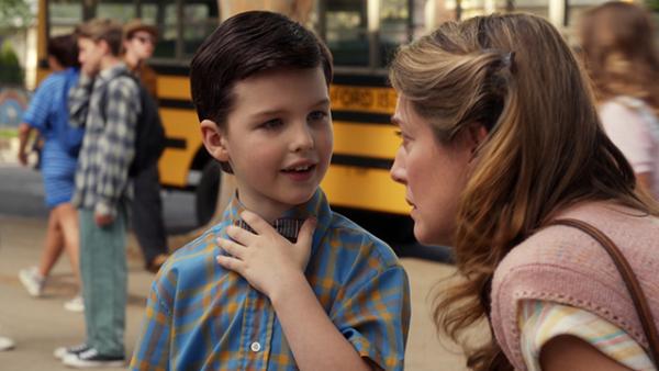 Iain with actress Zoe Perry, who plays his mother on the new CBS sitcom about a boy genius