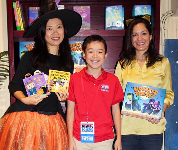 Max with children's illustrator Jannie Ho and children's author Anika Denise at The Blue Bunny Bookstore in Dedham, Massachusetts