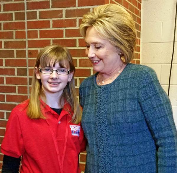 Kid Reporter Kaitlin Clark with Hillary Clinton in New Hampshire