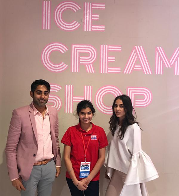 Manat Kaur with Museum of Ice Cream founders Maryellis Bunn and Manish Vora.