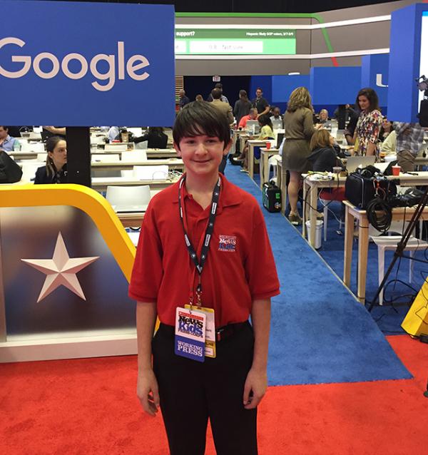 Benjamin in the press room at the Republican debate in Miami