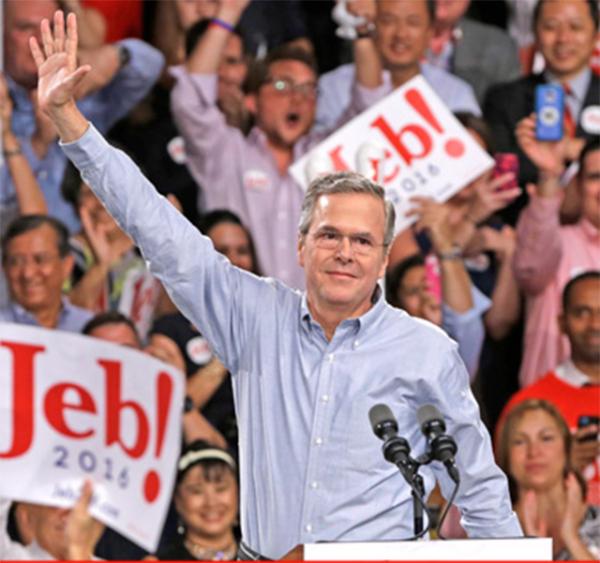 Former Florida Governor Jeb Bush waves to a crowd on June 15 at Miami Dade College, where he announced his bid for the Republican presidential nomination.