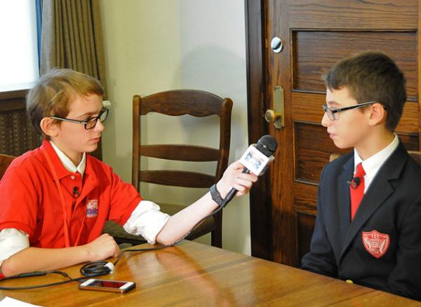 Kid Reporter Joseph Gorman interviewing SHS student George Huebner Kid Reporter Joseph Gorman interviewing SHS student George Huebner