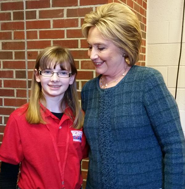 Kaitlin talks with Democratic candidate Hillary Clinton in Concord.