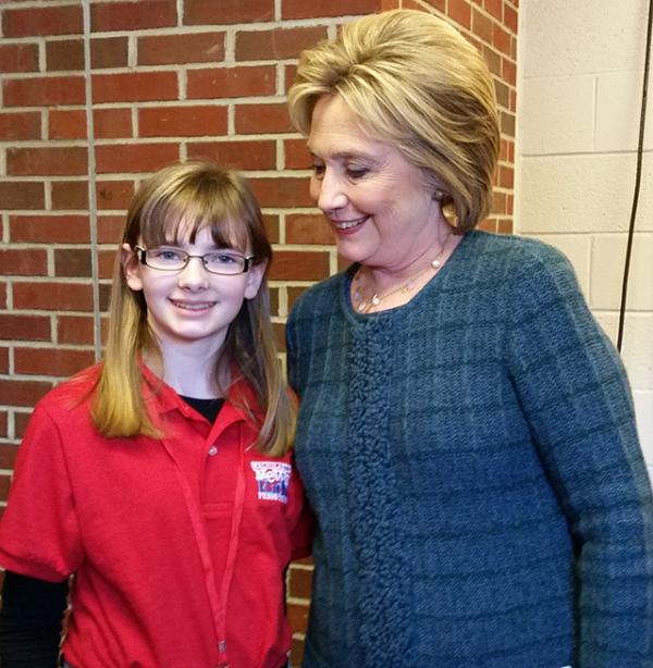 Kaitlin talks with Democratic candidate Hillary Clinton in Concord. Kaitlin talks with Democratic candidate Hillary Clinton in Concord.