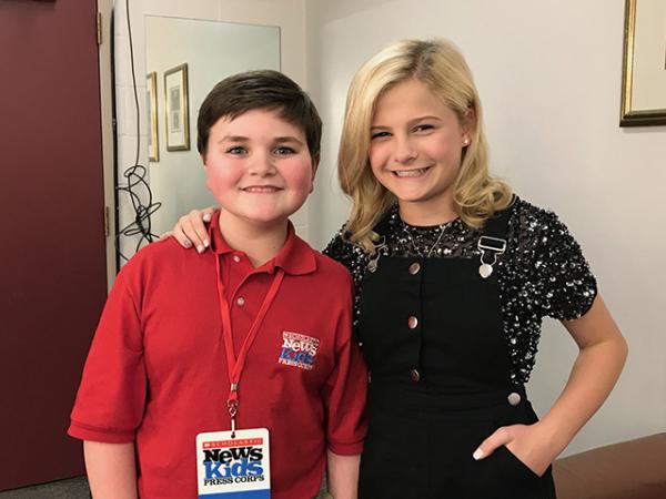 Kid Reporter Nolan Pastore with Darci Lynne prior to a recent show. backstage at the KeyBank State Theater in Cleveland, Ohio. 