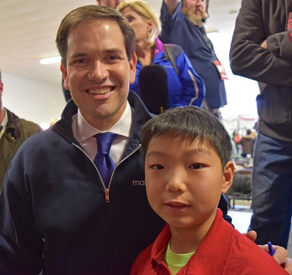 Senator Marco Rubio and Stone Shen at a Town Hall event at McKelvie Intermediate School in Bedford, New Hampshire.