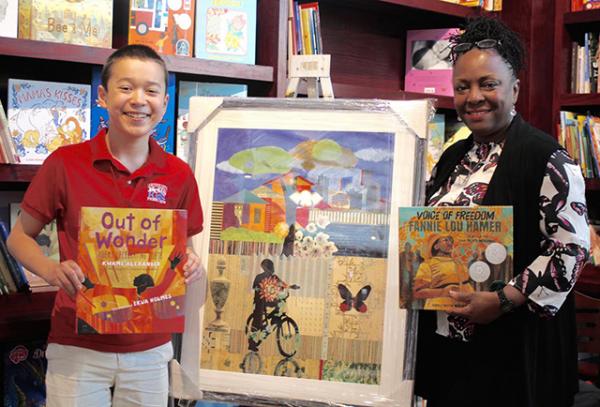 Max and Ekua Holmes at The Blue Bunny Bookstore in Dedham, Massachusetts